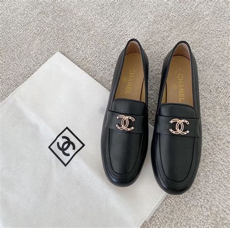 chanel black leather logo loafers|authentic Chanel loafers.